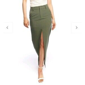 NWT LBLC The Label Tess Skirt Olive Green Jade Front Slit Maxi Midi Pencil Skirt